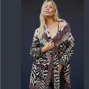 Anthropologie Paloma Fringe Tiger Print Cardigan